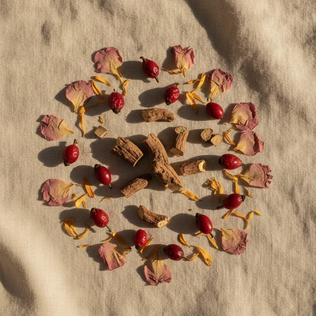 Adaptogen botanicals flatlay
